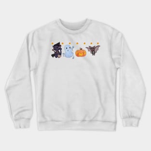 Cute Kawaii Halloween Pattern and Sticker Sheet Witch Cat Jack O Lantern Ghost Vampire Bat Crewneck Sweatshirt